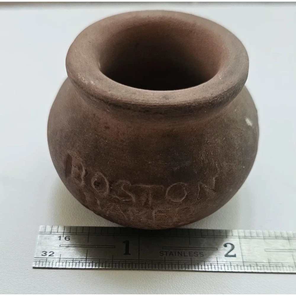 Vintage 1920 BOSTON Baked BEANS  Pottery Redware Miniature  Crock
